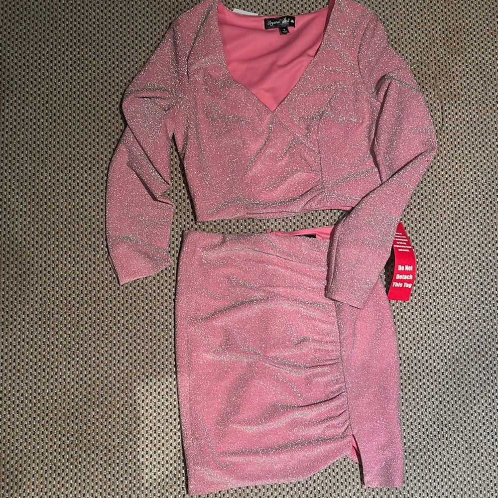 Pink Glitter Skirt Set